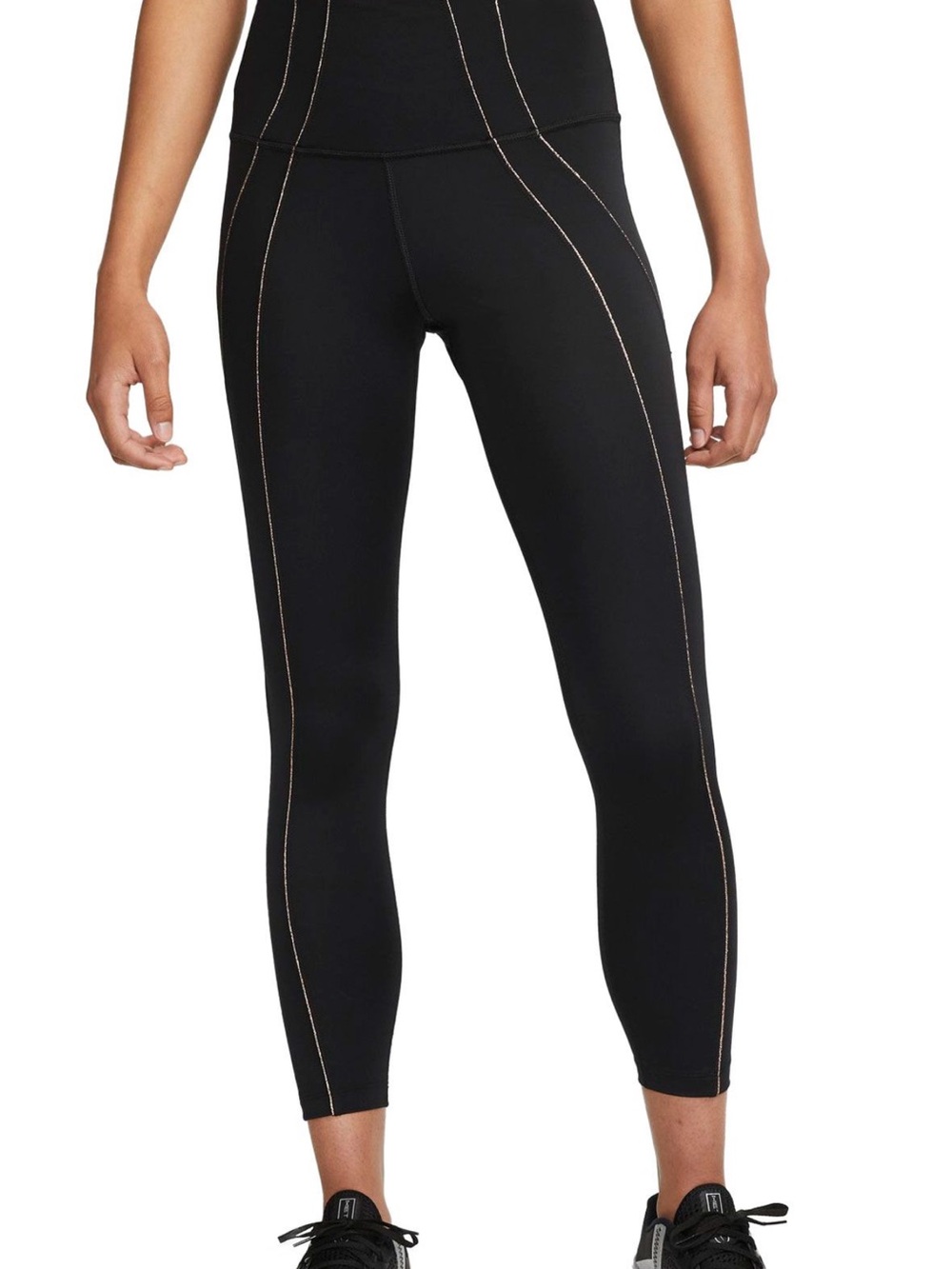 Nike Black High-Waist Leggings with Contrast Gold Stitching